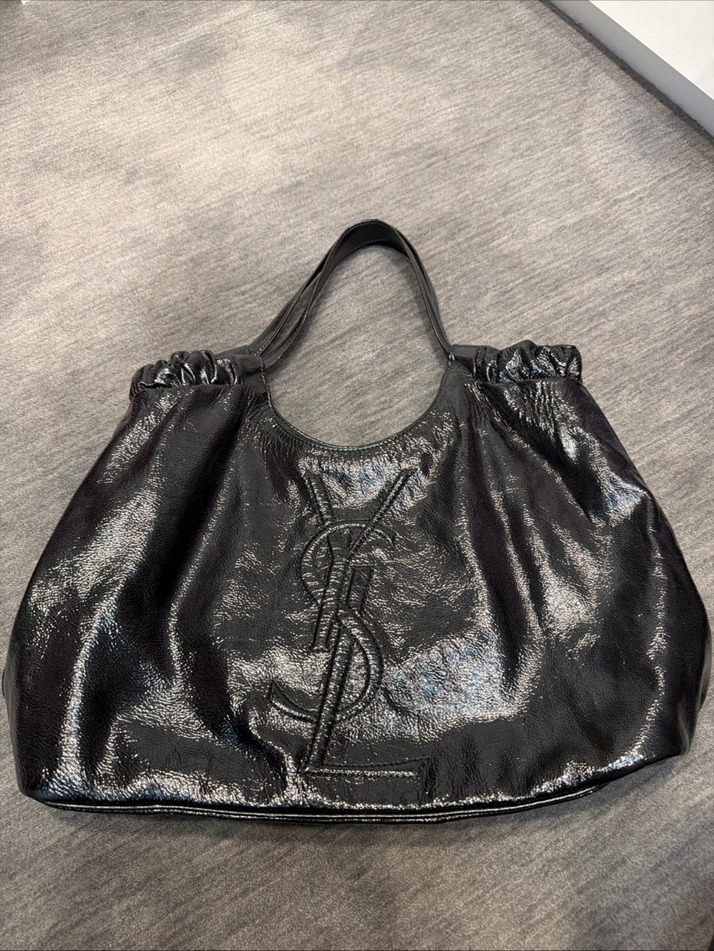 YSL Yves Saint Laurent Black Patent Leather Belle de Jour Cabas Shoulder Bag